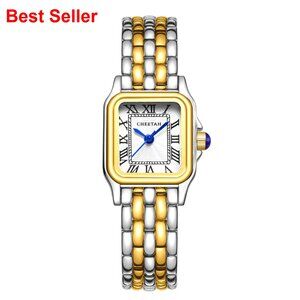Gold Plated Dainty Watch with Roman Dial and Stainless Steel Band
